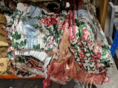 Glazed cotton curtains, lined and interlined, various sizes approx 100cm x 300cm and one pair and