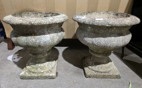 Pair of reconstituted stone planters on pedestals, 39cm high x 41cm diameter (2)