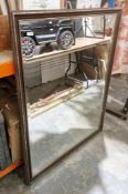 Large modern mahogany-effect and gilt wall mirror, the plate with bevelled edge, 125cm x 93cm