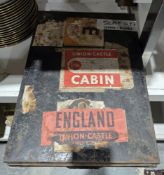 Early 19th century japanned metal attache box, 47cm wide