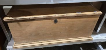 19th century pine blanket box on a plinth base, 34cm high x 80cm wide