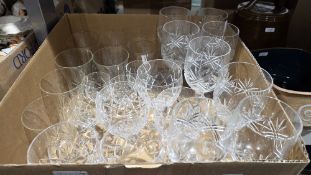 Collection of cut glass including wine glasses, rummers etc. (1 box)