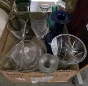 Mixed lot including various glassware, a magnifying glass, onyx box, carved wooden box and other