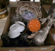 Mixed lot of collectable items including two Feu de Beaumont gilt metal candle containers, a white