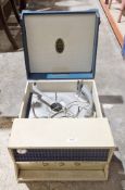 1950'/60's Emerson High Fidelity portable record player in a blue and cream case, 24cm high x 50cm