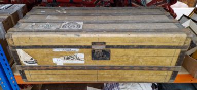 Late 19th/early 20th century canvas covered and wooden metal bound travelling trunk with some