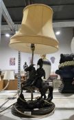 Table lamp, the base mounted with a bronzed resin model of a mounted Charge of the Light Brigade