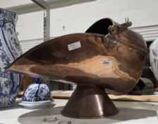 19th century copper coal scuttle of helmet form, 45cm long (please note VAT will be payable on the