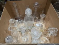 Large collection of mixed glassware including 19th century and later decanters, jugs, bowls,