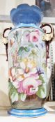 Late 19th/early 20th century large ceramic twin-handled vase with handpainted floral decoration,