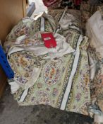 Pair of curtains with paisley pattern, 100cm x 95cm approx and a large double bedspread