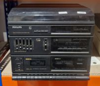 Philips F1485 midi hifi system including turntable, radio tuner and double cassette deck, 33cm