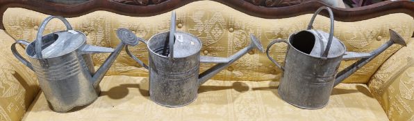 Three galvanised 2 gallon watering cans (3)