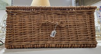 Wicker picnic basket fitted with some contents, having a Fortnum and Mason label to inside, 57cm