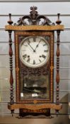 19th century rosewood and tunbridgeware-style inlaid wall clock, the dial with arabic numerals and