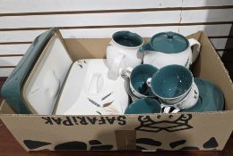 Collection of Denby Greenwheat dinner and tea ware including tureens, coffee pot, teapot, cups,