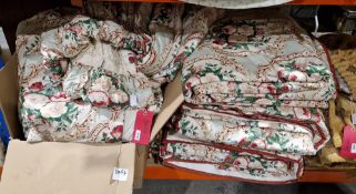 Large quantity of glazed cotton curtains and bed quilts, approx sizes varying from 90cm x 260cm
