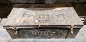 Late 19th/early 20th century military metal trunk containing a quantity of equestrian items