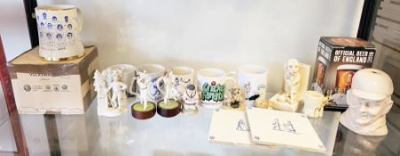 Royal Winton pottery Somerset CC 1978/79 commemorative tankard, five cricketing mugs, resin and