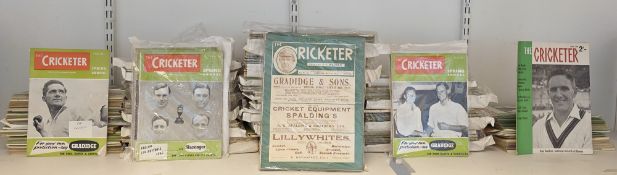 Many single limp covered volumes of The Cricketer 1960's, 40's, 50's, 30's, a few later 1970,