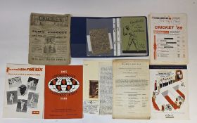 Assorted clubs and cricket ephemera to include a small ring binder with various little menus, club