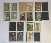 Sleeves of various humorous postcards relating to cricket by Rene Bull, Fred S Howard, F P