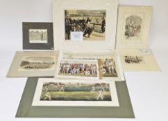 Various cricketing prints to cricket at Hong Kong engraving, all unframed (please note VAT will be