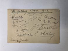 Yorkshire County Cricket Club, a page taken from an album signed by 12 Yorkshire players from