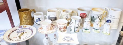 Pottery and ceramic cricketing and other mugs, plates, cups, saucers and similar items and a vintage