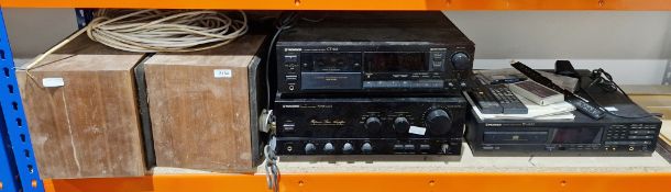 Pioneer stereo cassette deck CT443, an amplier A-616 MKII, a compact disc player PD6100 and two