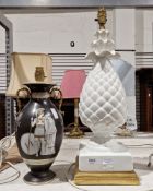 Two modern table lamps, one in the form of a pineapple, the other decorated with Grecian figures (2)
