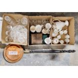 Wedgwood 'Whitehall' coffee set, a cased set of silver plated cake forks, a copper bed pan and