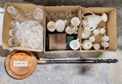 Wedgwood 'Whitehall' coffee set, a cased set of silver plated cake forks, a copper bed pan and