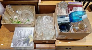 Three boxes of assorted glassware to include wine glasses, cut glass bowls, decanters, etc (3 boxes)