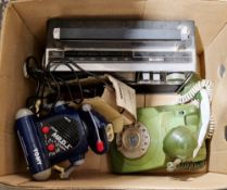 Vintage Bush radio, a vintage telephone, a vintage Tomy radio in the form of a robot and a vintage