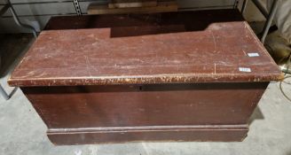 Early 20th century brown painted wooden chest on plinth base, 93cm wide