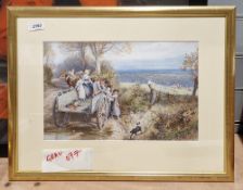 Collection of prints, watercolours and pastels including M. Armour, Bruges Belfry, watercolour and