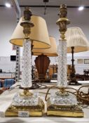 Pair of cut glass and gilt metal table lamps (2)