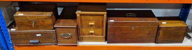 Collection of 19th and early 20th century boxes including a brass-bound example and oak boxes, an