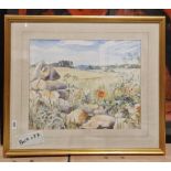 Collection of watercolour landscapes, colour print by Ros Goody and others including view from