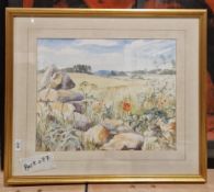 Collection of watercolour landscapes, colour print by Ros Goody and others including view from
