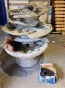 Cast composite three-stage garden waterfall with pump by Henri Studios 1987, decorated with frogs,