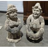 Two carved limestone garden gnomes, 62cm high (2)