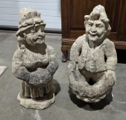 Two carved limestone garden gnomes, 62cm high (2)