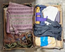 Various assorted curtain tie-backs with tassels, passementerie, a pair of purple and black and white