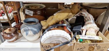 Vintage teddy bear, a pair of Opticron 8x42 binoculars, a vintage Instamatic 104 camera, a vintage