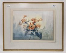 Francis Leke/like (?) Watercolour Still life of flowers, signed lower right, 25cm x 35.5cm, together