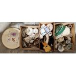 Three boxes of assorted ceramics to include Poole Pottery 'Trudiana' pattern cups and saucers, a