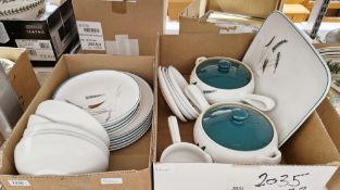 Denby Greenwheat part dinner service to include dinner plates, side plates, tureens, bowls, etc (2