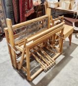 Canadian ' Leclerc Artisat' floor loom and matching stool, loom measures 110cm high x 109cm wide